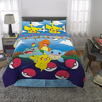 Pokémon Gaming Anime Kids Bedding Super Soft Microfiber Comforter And Sheet Set, 5 Piece Full Size, (Officially Licensed Product) By Franco