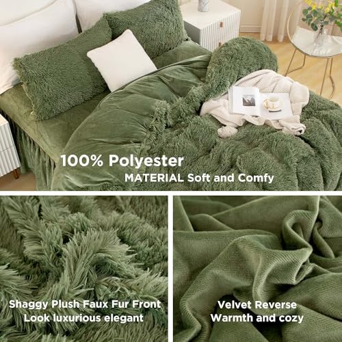 Andency Sage Green King Size Comforter Set, Fluffy Faux Fur Warm Bed Set