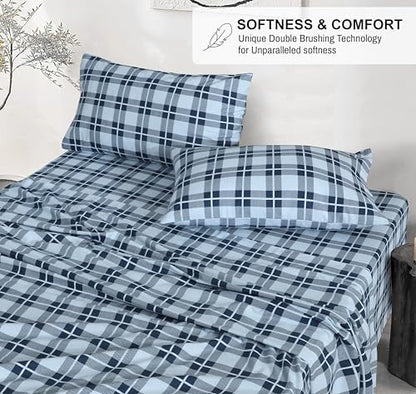RUVANTI Flannel Sheets Queen Size, Illusion Check