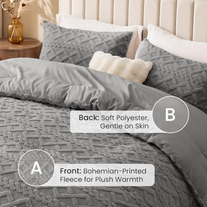 Love's cabin Fleece Queen Comforter Set, Fluffy & Reversible, Dark Grey