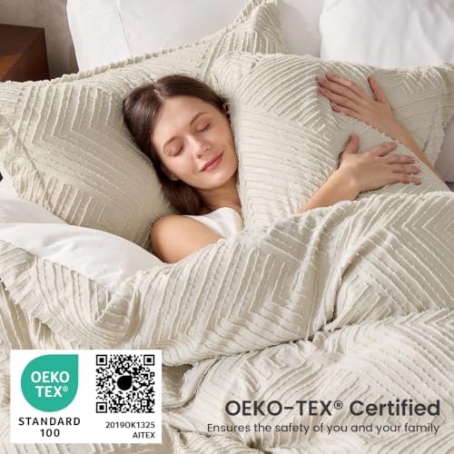 Oversized King Comforter Set, Boho Tufted 3-Piece Bedding Set, Beige