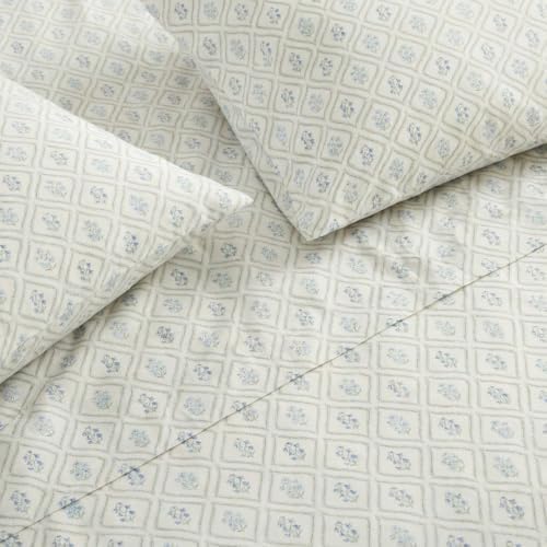 Martha Stewart - Twin Sheet Set with Fitted Sheet & Pillowcase, Cotton Percale Bedding with a Smooth Feel, Deep Pocket, Costa Blue