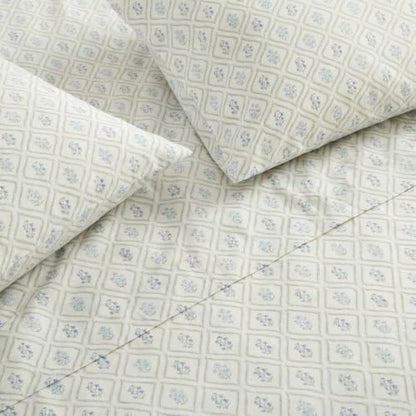Martha Stewart - Twin Sheet Set with Fitted Sheet & Pillowcase, Cotton Percale Bedding with a Smooth Feel, Deep Pocket, Costa Blue