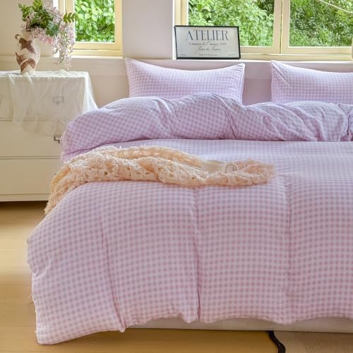 NSNLGSGC Pink Gingham Duvet Cover Set, King