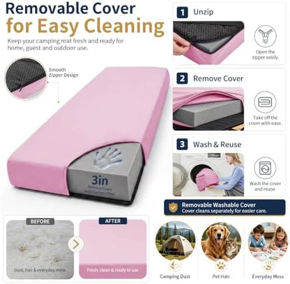 CYMULA Memory Foam Camping Mattress Pad,Sleeping Pad for Camping,Non-Slip Bottom Floor Car Mattress Bed with Retaining Portable Roll up Mattress Pad Mat for Travel Truck Guest Bed Tent