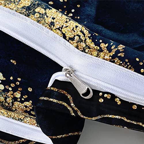 Dark Blue Marble Duvet Cover Set Queen Size Golden foil Bedding Comforter Covers Marbling Bed Set with 2 Pillow Shams Breathable Durable Soft Comfy