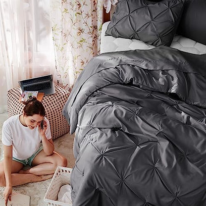 Bedsure Twin XL Comforter Set & Sheet Set, 5-Piece Dark Grey Bed in a Bag
