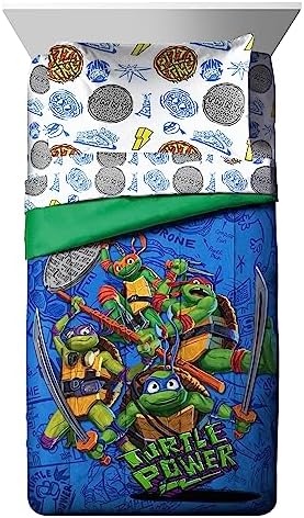 Jay Franco Nickelodeon Teenage Mutant Ninja Turtles Twin Comforter Set - 5 Piece Bedding Includes Sheet Set & Pillow Covers - Super Soft Mutant Mayhem Microfiber Bed Set