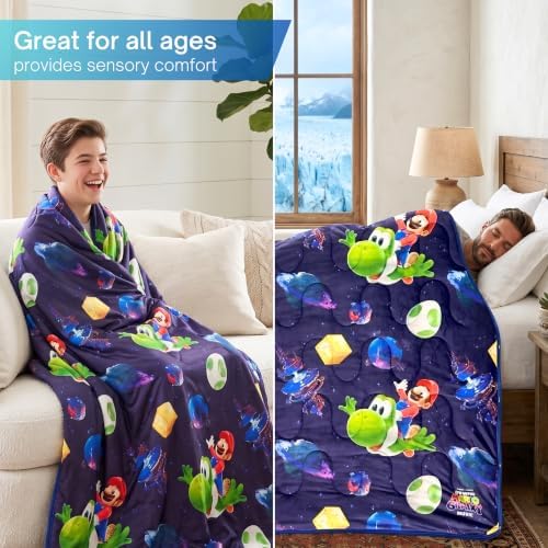 Super Mario Galaxy Movie Cooling Throw for Hot Sleepers, 50 x 70 Inch Lightweight All-Season, Soft Breathable Cooling Fabric for Couch, Bed, (Officially Licensed Product) by Franco Calm