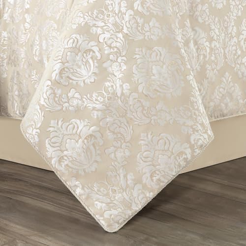 Loom and Mill 9-Piece Elegant Damask Comforter Set, Beige White, King