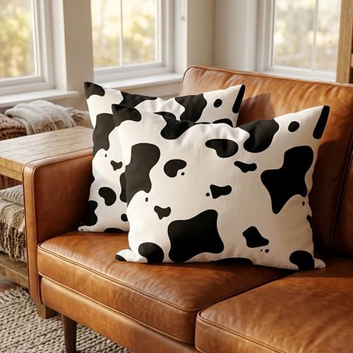 TOMWISH Black and White Cow Print Throw Pillow Cover 16x16 Inch Set of 2