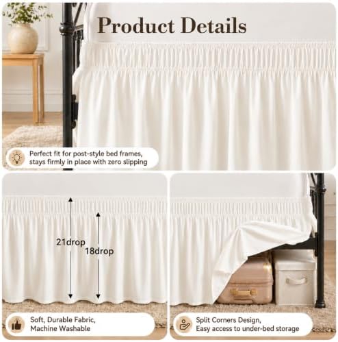 RIMELA Bed Skirt with Split Corners, Queen, 21 Inch Drop, Ivory