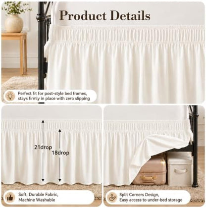 RIMELA Bed Skirt with Split Corners, Queen, 21 Inch Drop, Ivory
