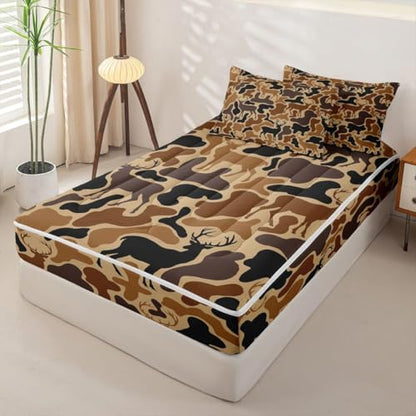 Feelyou Camo Deer Hunting Comforter Set Full Size Girls Boys Bed in a Bag