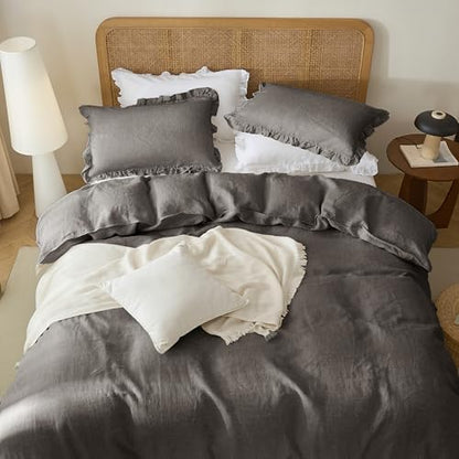 Talasily 100% French Linen Oversized King Duvet Cover Set, Organic Linen