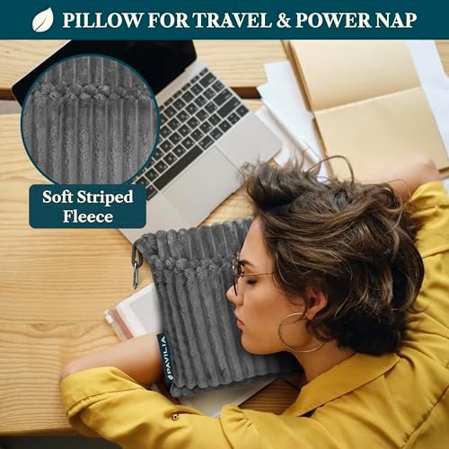 PAVILIA Travel Blanket Pillow, Soft Ribbed Fleece Airplane Blanket, Gray