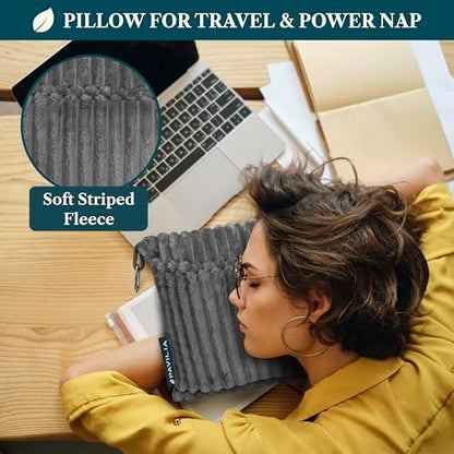 PAVILIA Travel Blanket Pillow, Soft Ribbed Fleece Airplane Blanket, Gray
