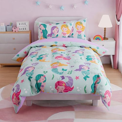 SANDJEST Mermaid Bedding Full for Girls, Ultra Soft Microfiber Comforter Set Full Size with 4-Pieces, Comforters Bed Sets for Kid Children Teen Tween Bedroom Decor