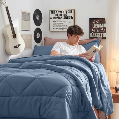 HEVUMYI 5-Piece Twin XL Comforter Set, Dusty Blue Bed in a Bag