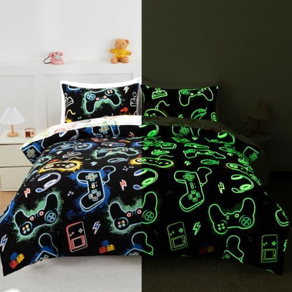 NTBED 5Pcs Glow in The Dark Kids Comforter Set Gaming Twin Bedding Set