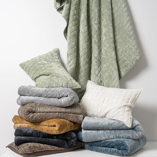 RECYCO Channel Box Stitch Velvet Quilt Set, Twin/Twin XL Size, Sage Green