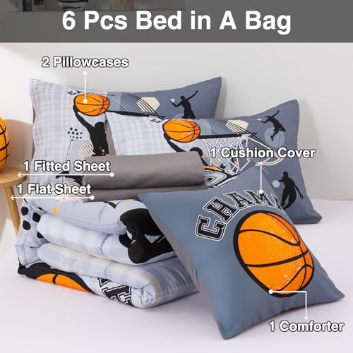 A Nice Night Basketball Themed Bed Comforter Sets for Boys Teens，Queen