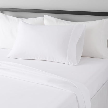 Amazon Basics Ultra-Soft Breathable Wrinkle-Free Microfiber 3-Piece Bed Sheet Set with 14-Inch Deep Pockets, College Dorm-Friendly, Twin XL, Bright White