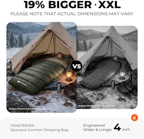 Cotton Flannel XXL Winter Sleeping Bags for Adults Big and Tall,Cold Weather 90x39 Inch Camping Sleep Bag,Waterproof Machine Washable 4 Season Outdoor Camping Gear,2-Way Zipper