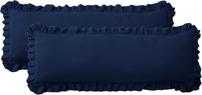 Ruffled Body Pillow Pillowcases Set of 2 – Soft Wrinkle Resistant Brushed Microfiber Body Pillowcases –Envelope Pillow Shams Festive Gift for Hotels, Guest Rooms 20x54 Inch (Navy Blue)