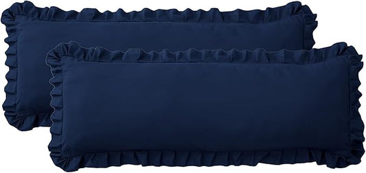 Ruffled Body Pillow Pillowcases Set of 2 – Soft Wrinkle Resistant Brushed Microfiber Body Pillowcases –Envelope Pillow Shams Festive Gift for Hotels, Guest Rooms 20x54 Inch (Navy Blue)