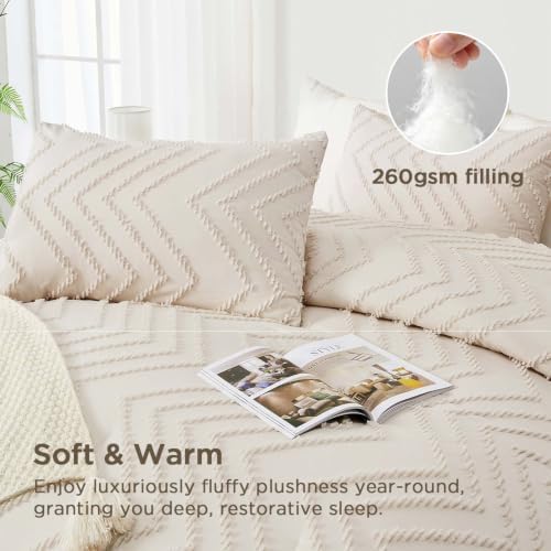 Andency Comforter Full Size Set, 3 Pieces Beige Boho Soft Cream Bedding Set