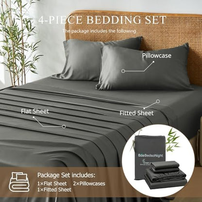 100% Viscose Derived from Bamboo Sheet Set, Natural Breathable Moisture-Wicking for Hot Sleepers, 24" Deep Pocket, 4 Piece