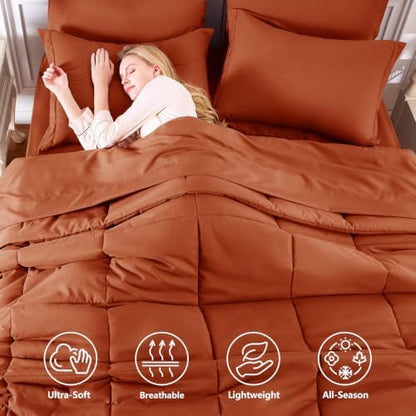 CozyLux Full Size Comforter Sets, 7-Piece Bed in a Bag, Terracotta