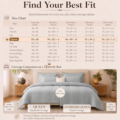 CozyLux Queen Comforter Set Light Grey - 7 Pieces Bed in a Bag