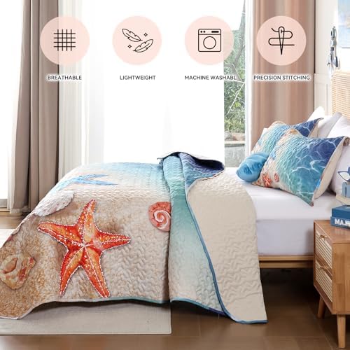 weigelia Coastal Quilt Queen Size, Beach Lightweight Summer Bedding
