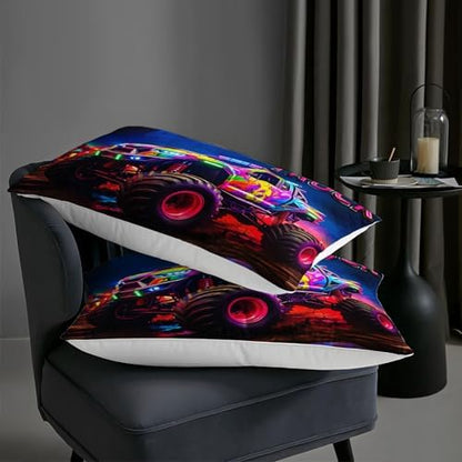 AILONEN Colorful Monster Truck Comforter Set Twin Size, Cartoon Car Bedding Set for Kids,Teens,Adults,3D Print Giant Pickup Truck Comforter Set for All Season,3-Pieces,1 Quilt with 2 Pillowcases,Soft