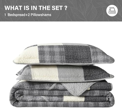 SahSahCasa 120"x120" Oversized King Quilt Set, 100% Cotton, California King Bedspread Coverlet, Cal King Quilted Bedspread Extra Large Quilt, XL Bed Spread Lightweight Comforter, 3pc, Charcoal/Cream