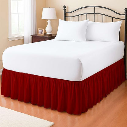 eBeddy Linens Dust Ruffle Bed Skirt Queen 14 Inch Drop – Split Corner Platform Style, 100% Microfiber, Burgundy Solid, Tailored Fit, Wrinkle-Resistant, Hidden Storage, Hotel Luxury