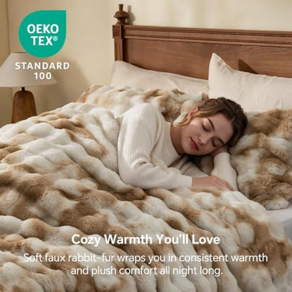 BEDELITE Tie Dye Faux Fur Comforter Set King,Thick Winter Comforter,Beige