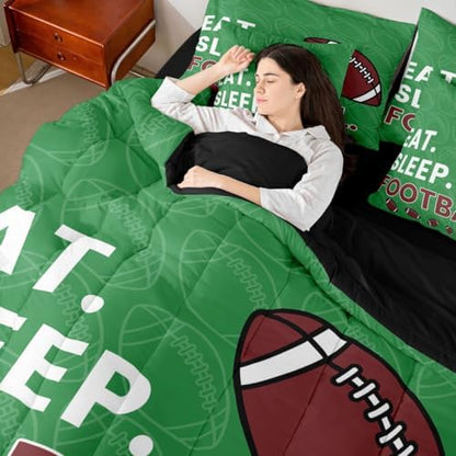 Erosebridal Kids Boys Green Rugby Gaming Full Comforter Set 7 Pieces | Ball Games Bed in A Bag for Bedroom Football Bedding Set with Comforters Sports Room Decor