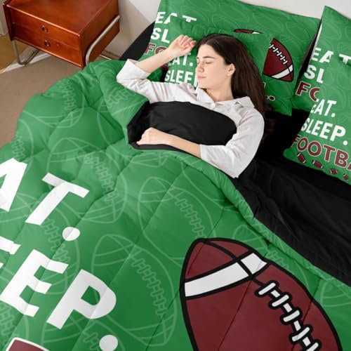 Erosebridal Kids Boys Green Rugby Gaming King 7-Piece Comforter Set | Ball Games Sheets and Pillowcases Football Bed in A Bag Sports Bed Sets