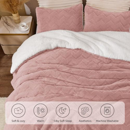 BEDELITE Fluffy Sherpa Twin Comforter Set,Dusty Pink