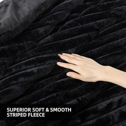 Smoofy Fluffy Full Size Comforter 3 PCS - Black Fleece Bedding Set