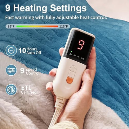 Texciting Heated Blanket Queen Size,Electric Blanket,ETL Certified,Blue
