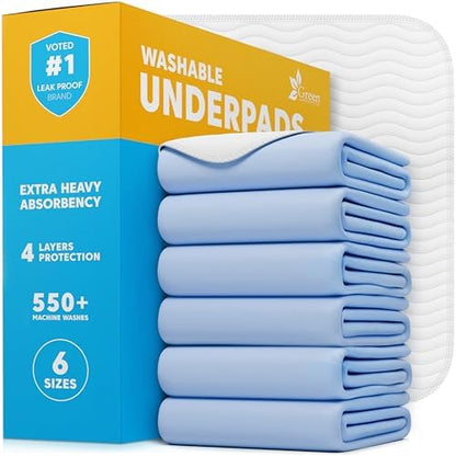 GREEN LIFESTYLE Washable Underpads - Large Pads for use as Incontinence Bed Pads, Reusable Pet Pads, Great for Dogs, Cats, Bunny, Seniors Bed Pad (Pack of 6 - 34x36)