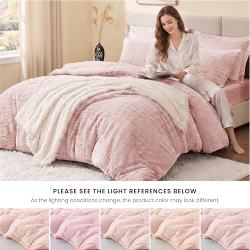 EXQ Home Waffle Fluffy Comforter Set Twin Size - Dusty Pink