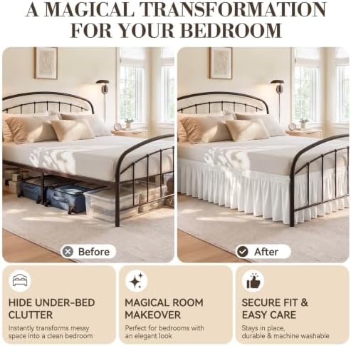RIMELA Bed Skirt with Split Corners, Full, 15 Inch Drop, Warm White