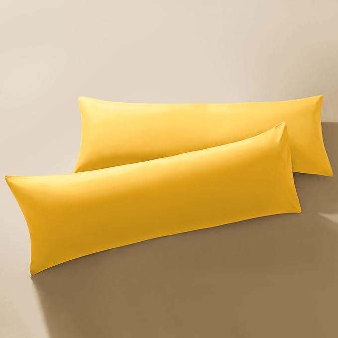 MILVOWOC 2Pcs Brushed Microfiber Body Pillowcases - 20 x 48 Inch, Yellow Pillow Case Set Non Slip Envelope Pillow Cover with Moisture Absorption and Anti-Wrinkle