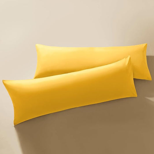 MILVOWOC 2Pcs Brushed Microfiber Body Pillowcases - 20 x 48 Inch, Yellow Pillow Case Set Non Slip Envelope Pillow Cover with Moisture Absorption and Anti-Wrinkle