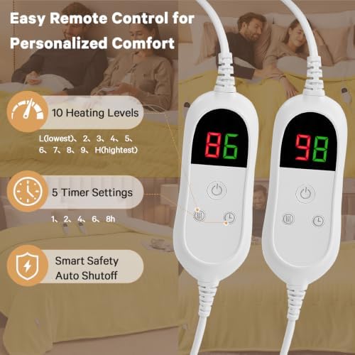 Heated Electric Blanket Queen Size, Dual Control, 84" x 90", Beige